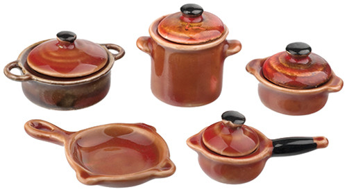 OakridgeStores.com | Aztec - Rustic Cookware Set - 9 pc - 1" Scale Dollhouse Miniature - B5099