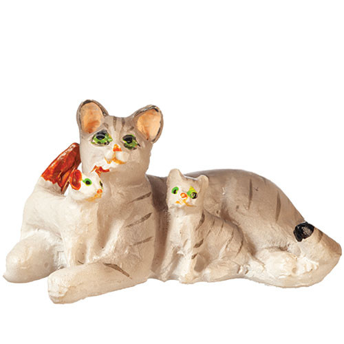 OakridgeStores.com | Aztec - Cat with Kittens - Gray - 1" Scale Dollhouse Miniature Figure - E0140