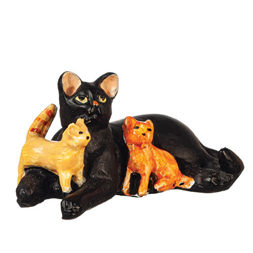 OakridgeStores.com | Aztec - Cat with Kittens - Black Figure - 1:12 Scale Dollhouse Miniature - E0145