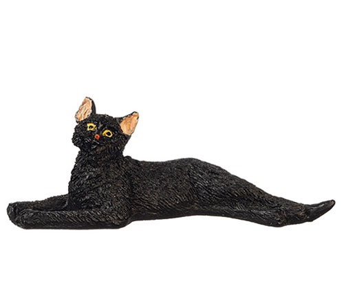 OakridgeStores.com | Aztec - Stretched Cat - Black - 1:12 Scale Dollhouse Miniature Figure - E0185