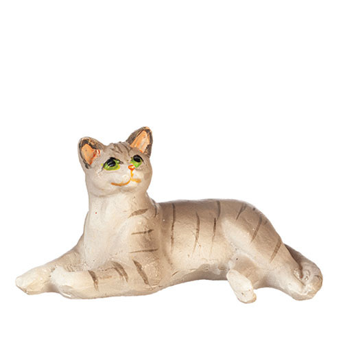 OakridgeStores.com | Aztec - Laying Cat Figure - Gray - 1" Scale Dollhouse Miniature - E0230
