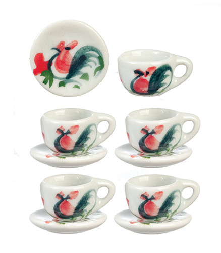 OakridgeStores.com | Aztec - Ceramic Cups and Saucers - 10 Piece Set - 1:12 Scale Dollhouse Miniature - G7567
