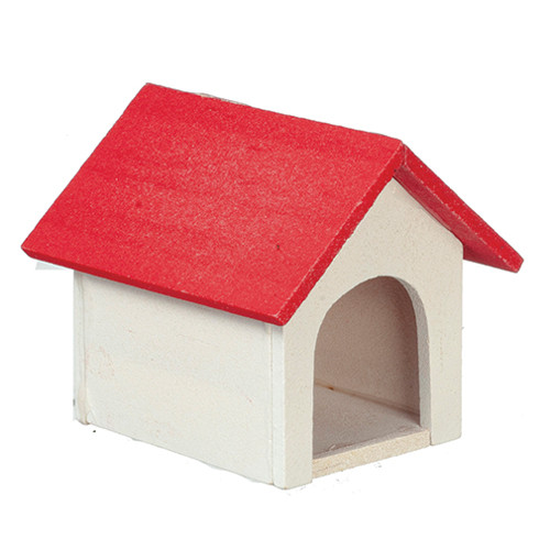 OakridgeStores.com | Aztec - Small Doghouse, White with Red Roof - Pet Accessory - 1:12 Scale Dollhouse Miniature - G7905S