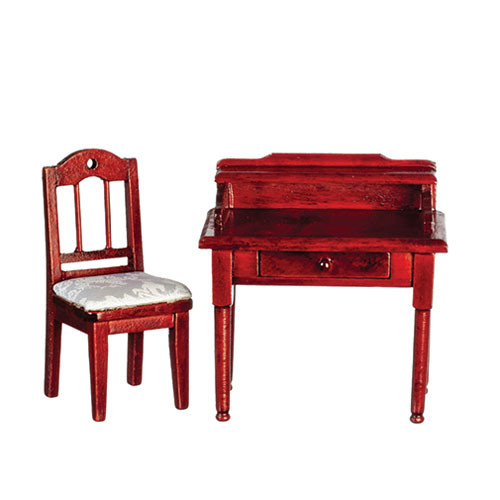 OakridgeStores.com | Aztec - Small Desk & Chair Set - Mahogany - 1" Scale Dollhouse Miniature - T3274 717425632746