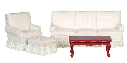 OakridgeStores.com | Aztec - Living Room Set of 4 - White - 1:12 Scale Dollhouse Miniature - T3663 717425536631