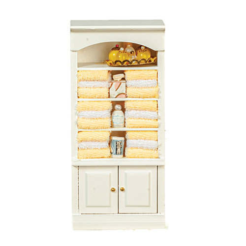 OakridgeStores.com | Aztec - Bathroom Cupboard with Accessories - Yellow - 1:12 Scale Dollhouse Miniature - T5612YE