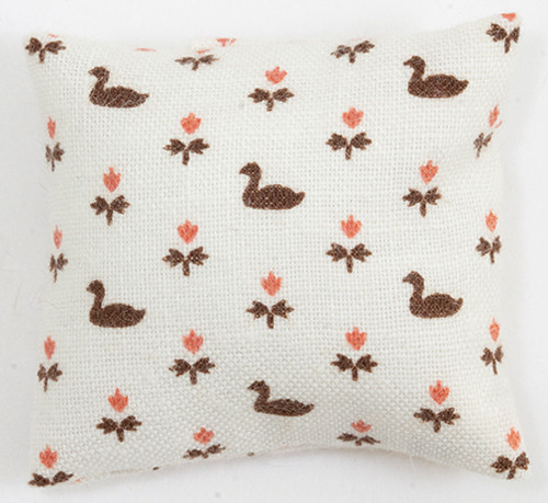 OakridgeStores.com | Barbara Obrien - Pillow - White with Brown Ducks - 1:12 Scale Dollhouse Miniature - 80021 731851800210