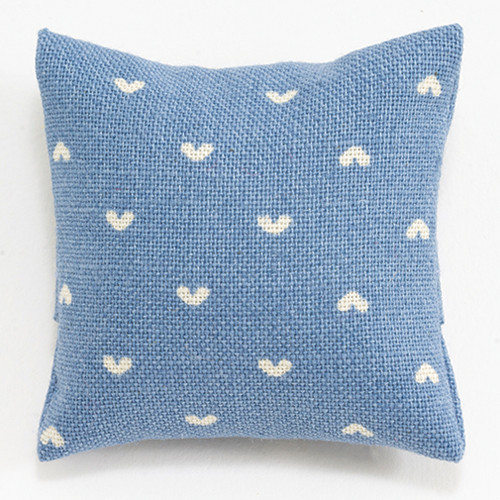 OakridgeStores.com | Barbara Obrien - Country Blue Pillow with White Hearts - 1:12 Scale Dollhouse Miniature - 80025 731851800258