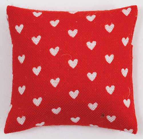 OakridgeStores.com | Barbara Obrien - Red Pillow with White Hearts - 1:12 Scale Dollhouse Miniature - 80029 731851800296