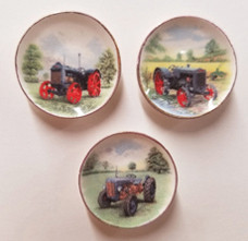 OakridgeStores.com | By Barb - 3 Farm Tractor Plates - Set of 3 Decorative Plates - 1" Scale Dollhouse Miniature - CDD694