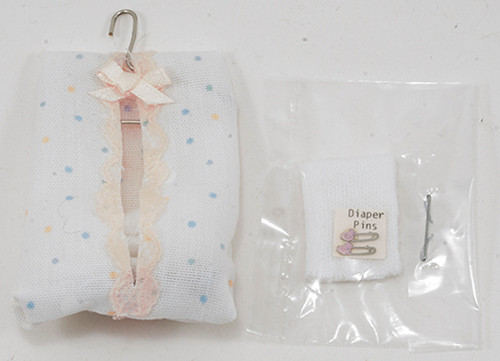 OakridgeStores.com | By Barb - White Diaper Stack with Pink Ribbon - 1:12 Scale Dollhouse Miniature - MAX4-2