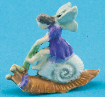 OakridgeStores.com | Carrudus - Fairy on Snail Figurine - 1" Scale Dollhouse Miniature - Q1465