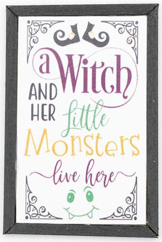 OakridgeStores.com | KC Pictures - Witches and Her Monsters Picture, Black Frame - 1:12 Scale Dollhouse Miniature - HL11