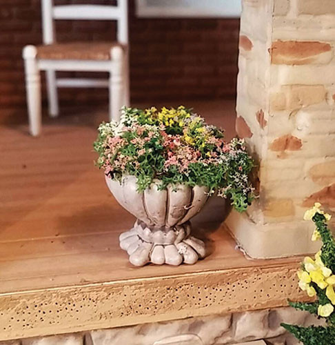 OakridgeStores.com | Model Builders Supply - Planter Pot with Flowers, Grey, 1/2 Inch Diameter - 1:12 Scale Dollhouse Miniature Plant - POTF48GY