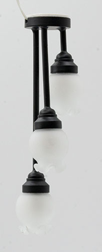 OakridgeStores.com | Miniature House - 3 Ceiling Light with Frosted Floral Shade, Black, 12 Volt - 1:12 Scale Dollhouse Miniature Light - 14025BK 783970990020