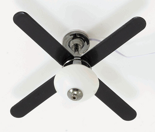 OakridgeStores.com | Miniature House - Ceiling Fan, Black, 1 Light, 12 Volt - 1:12 Scale Dollhouse Miniature Fan - 45169 783970451699