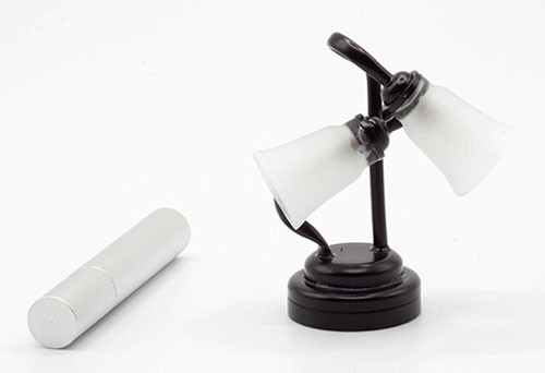 OakridgeStores.com | Miniature House - LED Battery Dual Shade Desk Lamp w/ Wand, Black, CR1632, 3 Volt - 1 Scale Dollhouse Miniature Light - 51035BK