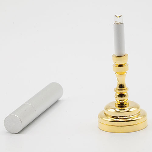OakridgeStores.com | Miniature House - LED Battery Candlestick Table Lamp w/ Wand, Brass, CR1632, 3 Volt - 1 Scale Dollhouse Miniature Light - 51045
