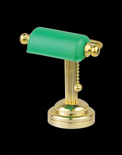 OakridgeStores.com | Miniature House - LED Battery Desk Light with Wand, Brass & Green Shade - 1:12 Scale Dollhouse Miniature - 51097 783970510976
