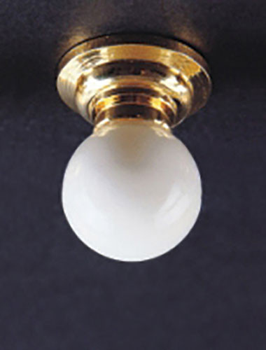 OakridgeStores.com | Miniature House - LED Battery Ceiling Lamp Round White Globe with Wand - Brass - 1 Scale Dollhouse Miniature Light - 54006 783970540065