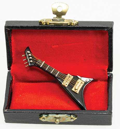 OakridgeStores.com | Vemars - Electric Guitar with Case - Black, 2.5 Inch - 1:12 Scale Dollhouse Miniature - 604B