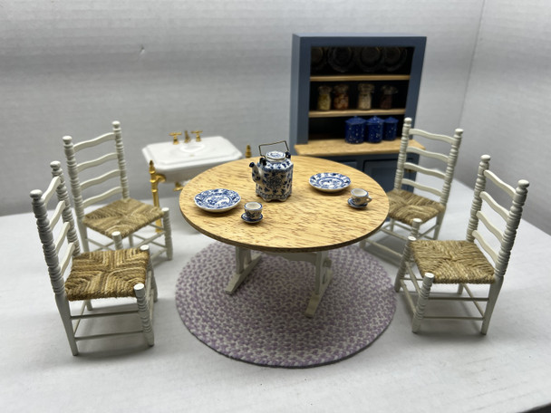 RESALE SHOP - Dollhouse 1:12 Kitchen Set with Table, 4 Chairs and Filled Hutch - BABE-KITCHEN-LN5530