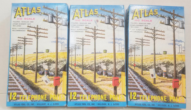 RESALE SHOP - Atlas Ho Scale 12 Telephone Poles (3 Boxes) #775 Desc. - WINO-775(3)-NOB5408