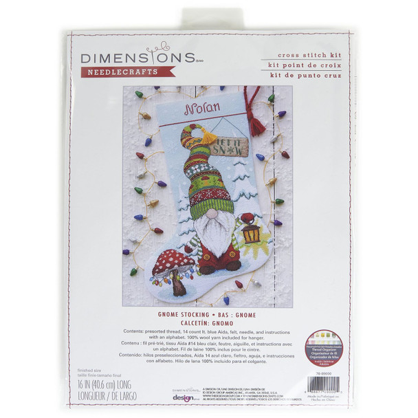OakridgeStores.com | Dimensions - Gnome Stocking - Counted Cross Stitch Kit, 14 Count, 16 inches Long - 70-09000 088677090005