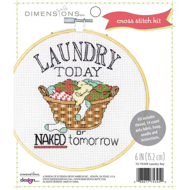 OakridgeStores.com | Dimensions - Laundry Day 6 Inch Round - Counted Cross Stitch Kit - 72-75345 088677753450