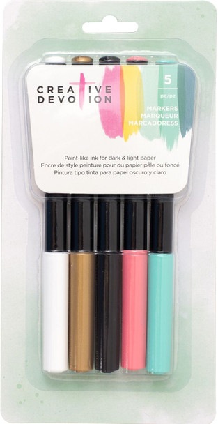 OakridgeStores.com | American Crafts - White, Gold, Black, Pink & Mint - Creative Devotion Opaque Markers - 5/Pkg - 342596 718813425964