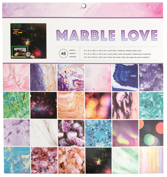 OakridgeStores.com | American Crafts - Marble Love - Single-Sided Paper Pad 12 x 12, 48 Sheets - 375034 718813750349