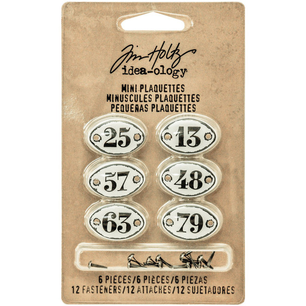 OakridgeStores.com | Tim Holtz - Advantus - Idea-ology Metal Number Plaquettes with Brads, White/Black 0.5 x 0.75 inches, 6/Pkg - Embellishments - TH93296 040861932966