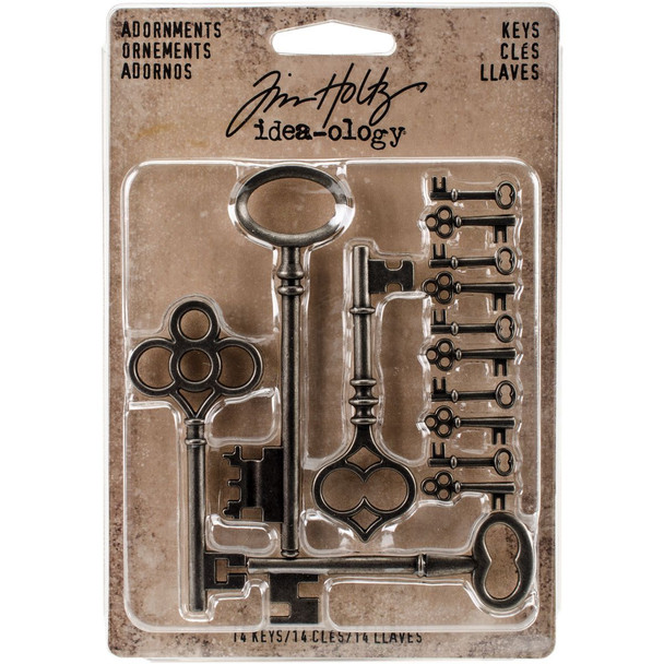 OakridgeStores.com | Tim Holtz Idea-ology - Silver Keys - Metal Adornments, 14 Pieces - TH93321 040861933215