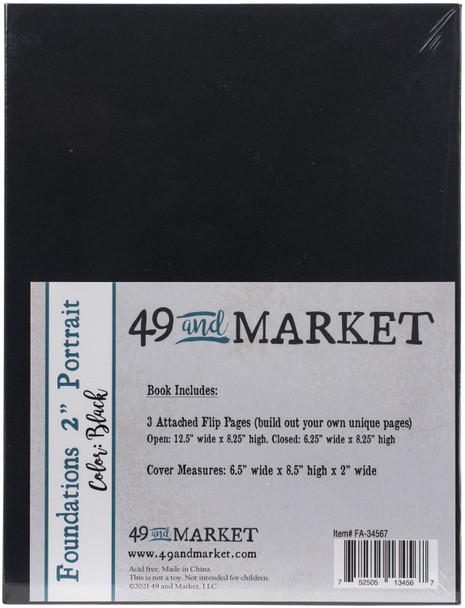 OakridgeStores.com | 49 and Market - Foundations 2 inches Portrait Chipboard Album - Black, 8.5 x 6.5 inches - FA-34567 752505134567