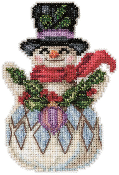 OakridgeStores.com | Mill Hill - Snowman With Holly - Counted Cross Stitch Kit by Jim Shore, 14 Count, 3.5 x 5 inches - JS202115 098063590958