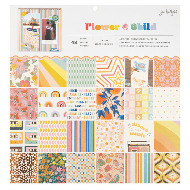OakridgeStores.com | American Crafts - Jen Hadfield Flower Child - Single-Sided Paper Pad 12 x 12 inches, 48/Pkg - 34014146 765468043906