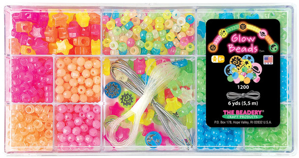 OakridgeStores.com | Beadery - Glow Beads - 1200 Beads - 12-Compartment Bead Box with Cording - 6191