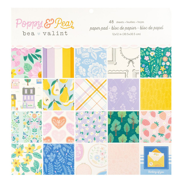 OakridgeStores.com | American Crafts - Poppy and Pear by Bea Valint - Single-Sided Paper Pad, 12 x 12 inches, 48/Pkg - 34025795 765468076171
