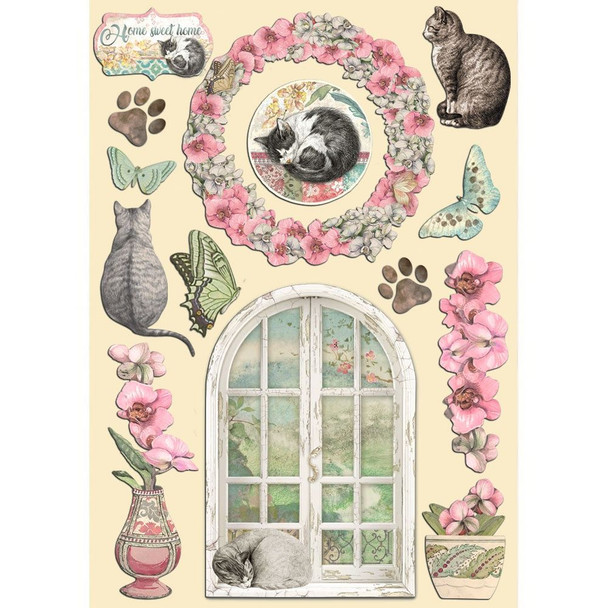 OakridgeStores.com | Stamperia Intl - Orchids And Cats - Colored Wooden Shapes A5 - KLSP155