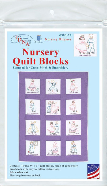 OakridgeStores.com | Jack Dempsey - Nursery Rhymes - Stamped White Nursery Quilt Blocks, 9 x 9 inches, 12 Pack - 300-14 013155150148