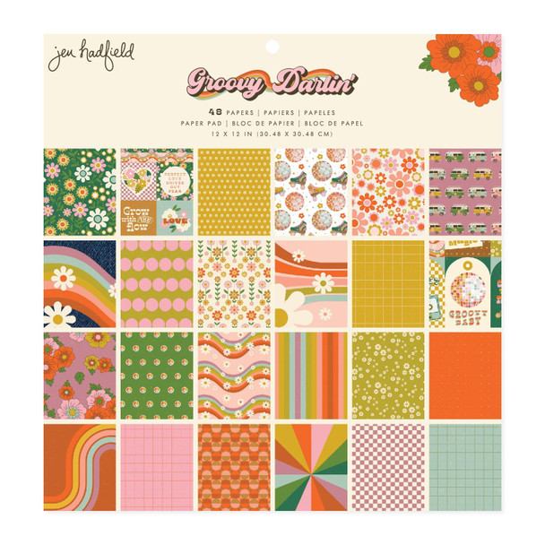 OakridgeStores.com | American Crafts - Jen Hadfield Groovy Darlin' - Single-Sided Paper Pad, 12 x 12 inches, 48 Sheets - 34031749 765468087481