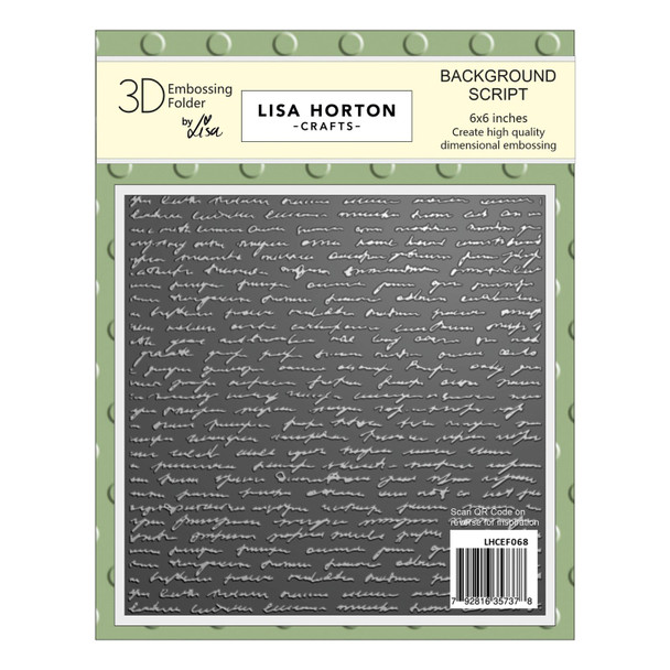 OakridgeStores.com | Lisa Horton Crafts - Background Script - 3D Embossing Folder - 6 x 6 inches - LHCEF068 792816357378