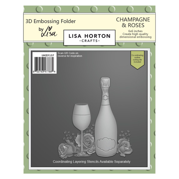 OakridgeStores.com | Lisa Horton Crafts - Champagne And Roses - 6 x 6 in 3D Embossing Folder - LHCEF137 632793477884