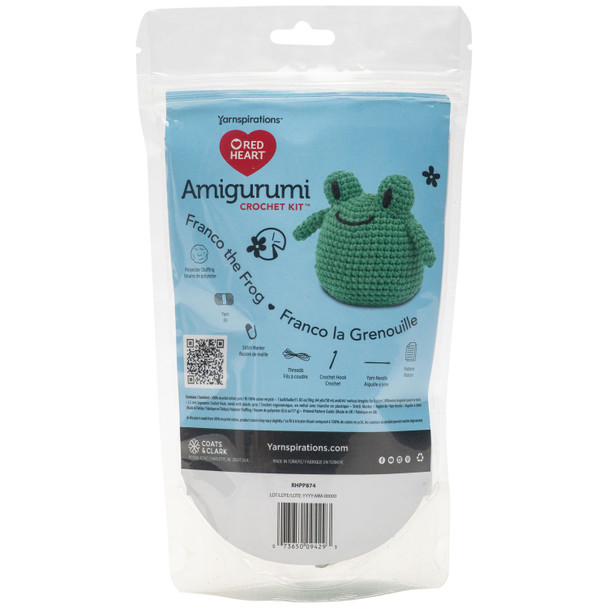 OakridgeStores.com | Red Heart - Franco the Frog - Amigurumi Crochet Kit with Yarn, Hook & Stuffing - RHPP874 073650094293