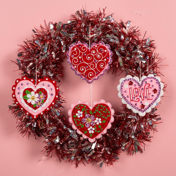 OakridgeStores.com | Bucilla - Heartfelt Treasures - Felt Ornaments Applique Kit, Set of 4 - 89745E 046109897455