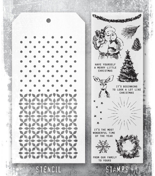 OakridgeStores.com | Tim Holtz - Stampers Anon - Darling Christmas - Tim Holtz Mixed-Media Stamps & Stencil - THMM174