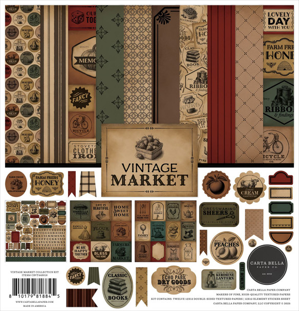 OakridgeStores.com | Carta Bella - Vintage Market - 12 x 12 Solid Cardstock Collection - CBVT449016 810179818845