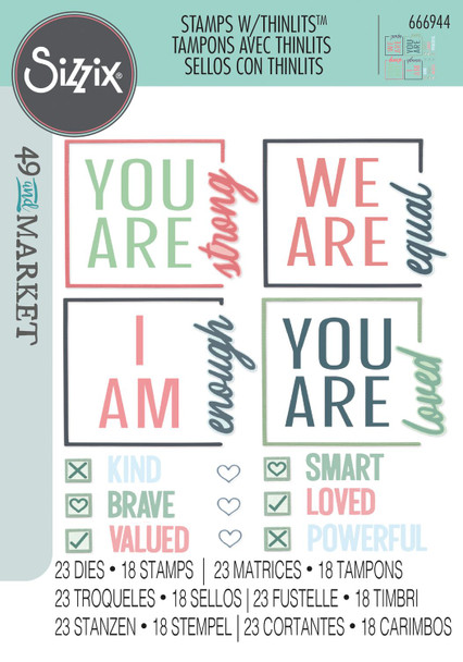 OakridgeStores.com | Sizzix - Affirmations - Thinlits Die & A5 Stamp Set by 49 & Market - 666944 630454292388