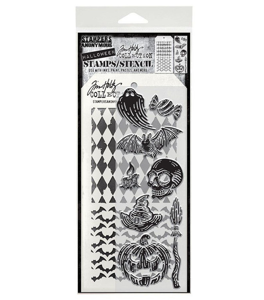 OakridgeStores.com | Tim Holtz - Stampers Anonymous - Carved Fright - Mixed Media Stamp & Stencil Set - THMM196