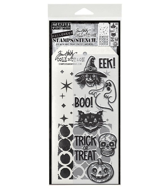 OakridgeStores.com | Tim Holtz - Stampers Anon - Retro Frights - Mixed Media Stamp & Stencil Set - THMM198